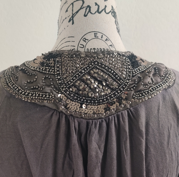Charlotte Russe Y2K Gray Viscose 3/4 Sleeve Cardigan with Beaded Neckline_Large - Picture 5 of 8